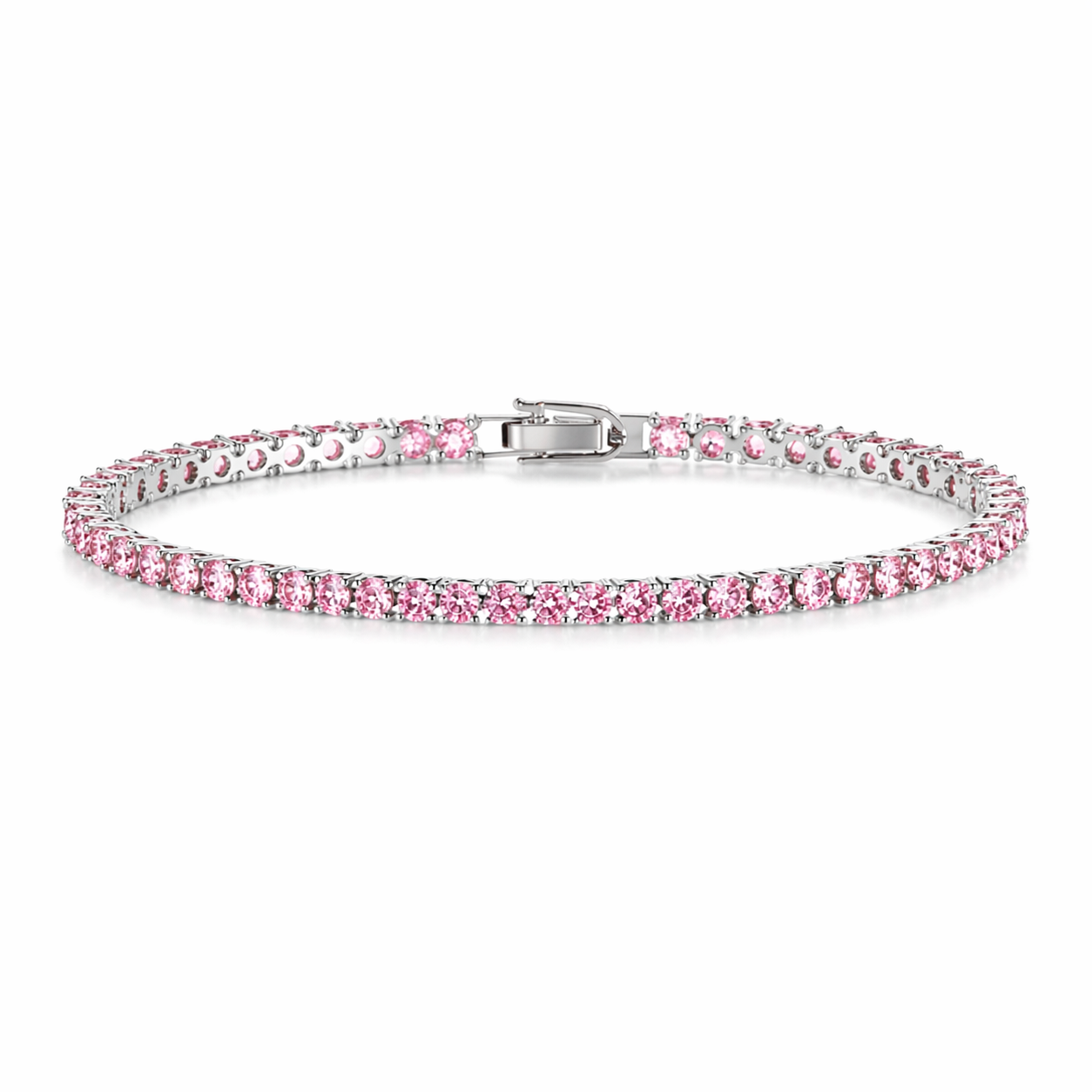 Bracciale tennis argento con brillanti rosa