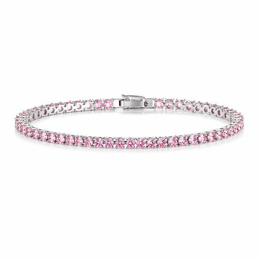 Bracciale tennis argento con brillanti rosa