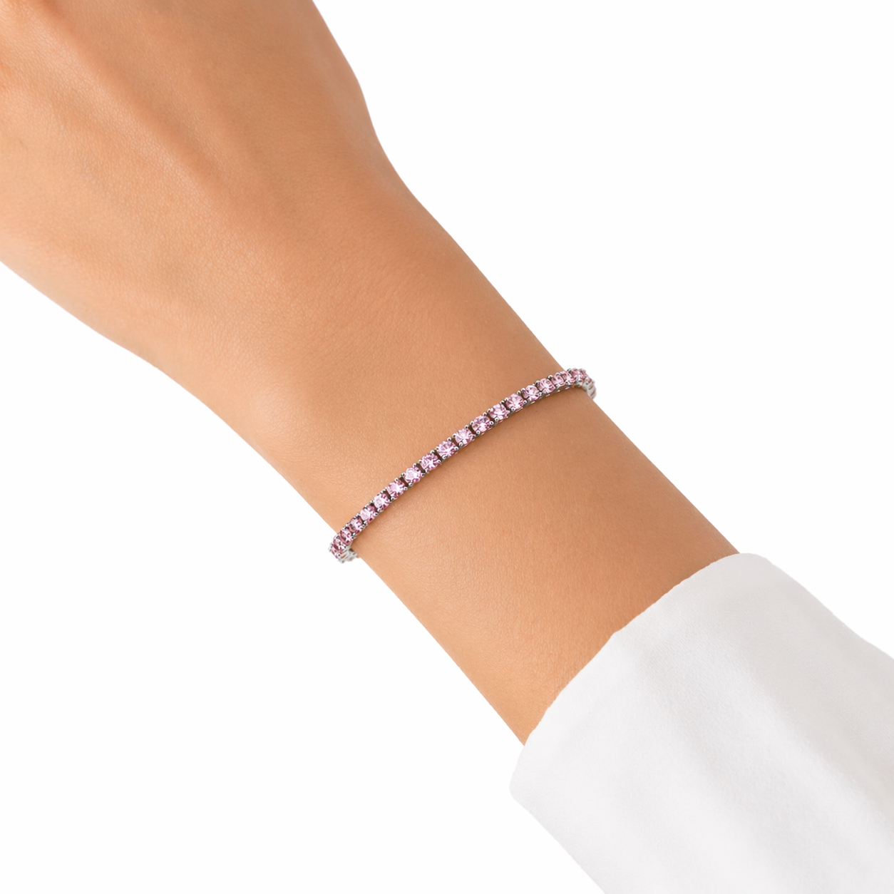 Bracciale tennis argento con brillanti rosa